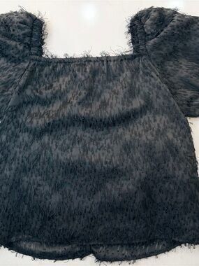 Zara Girls Black Textured Puff Sleeve Blouse Top Size 11-12 152